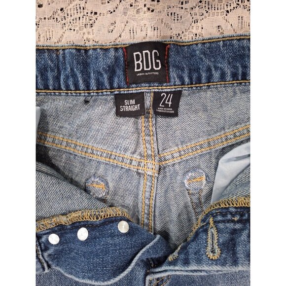 EUC BDG Urban Outfitters Slim Straight Distressed Button-Fly Cropped Blue Jeans/ - Picture 3 of 4